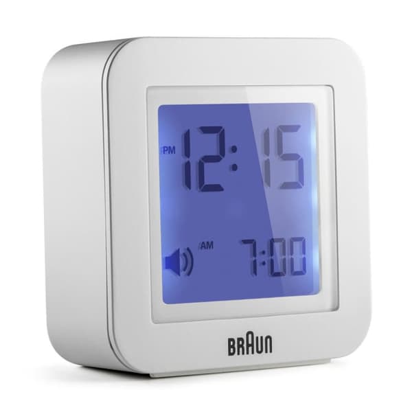 Braun hvit liten digital vekkerklokke BNC018W
