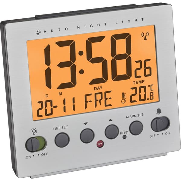 TFA Dostmann 60.2561.55 DCF Väckarklocka Silver Larmtider 1