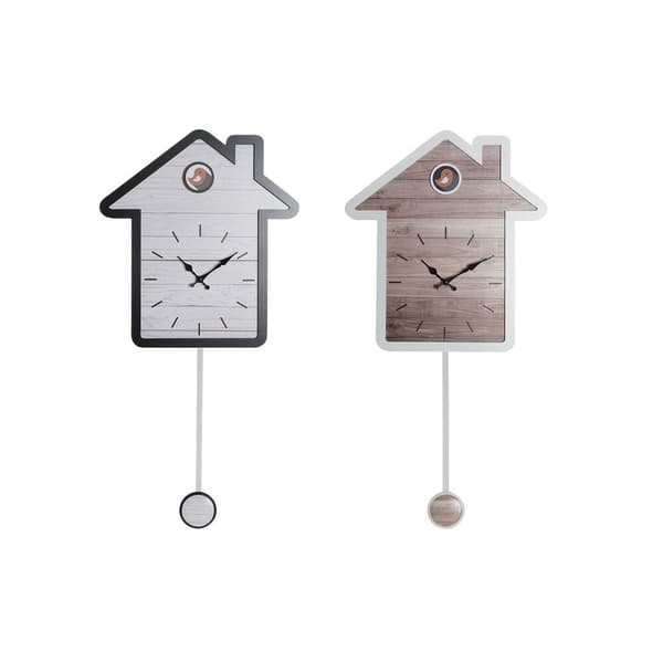 Väggklocka DKD Home Decor 32 x 5 x 56 cm Naturell Vit Plast Hus Trä MDF (2 antal)