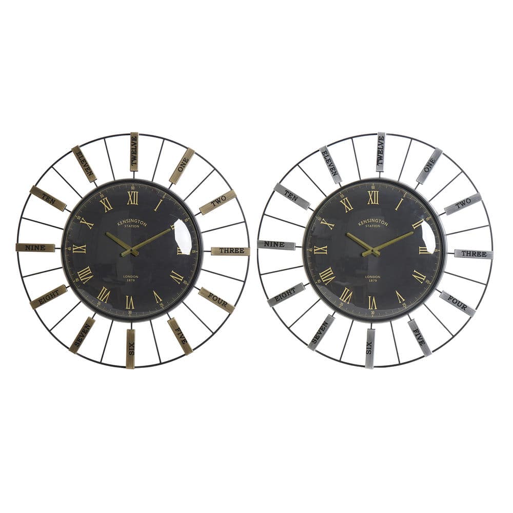 Väggklocka DKD Home Decor Glas Silvrig Gyllene Järn (2 pcs) (70 x 7 x 70 cm)