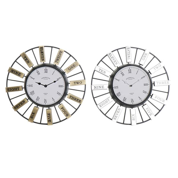 Väggklocka DKD Home Decor 40 x 6,4 x 40 cm Glas Silvrig Gyllene Järn (2 antal)