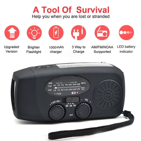 Vevradio / Nödradio Solcell Ficklampa Powerbank