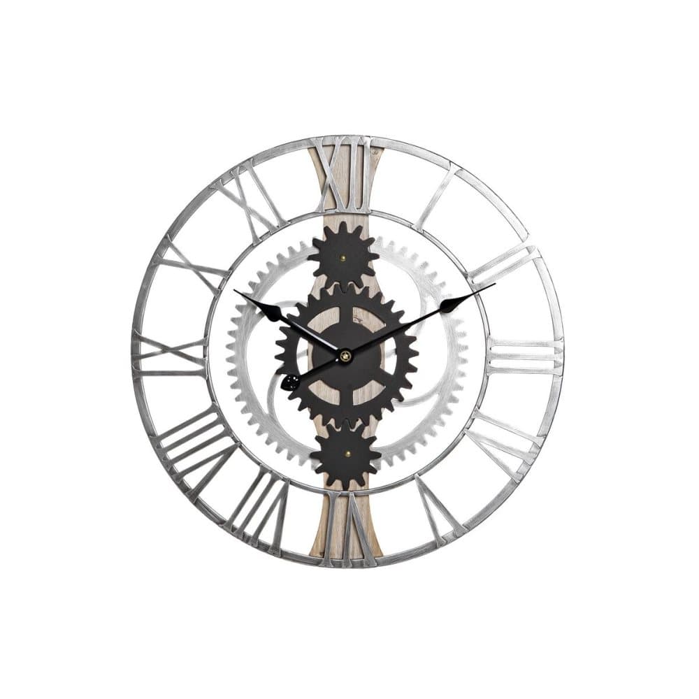 Väggklocka DKD Home Decor Silvrig Svart MDF Järn Drev Loft (60 x 4 x 60 cm)