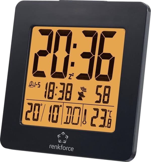 Renkforce 1383425 Vækkeur Radiostyret sort Alarmtider: 2
