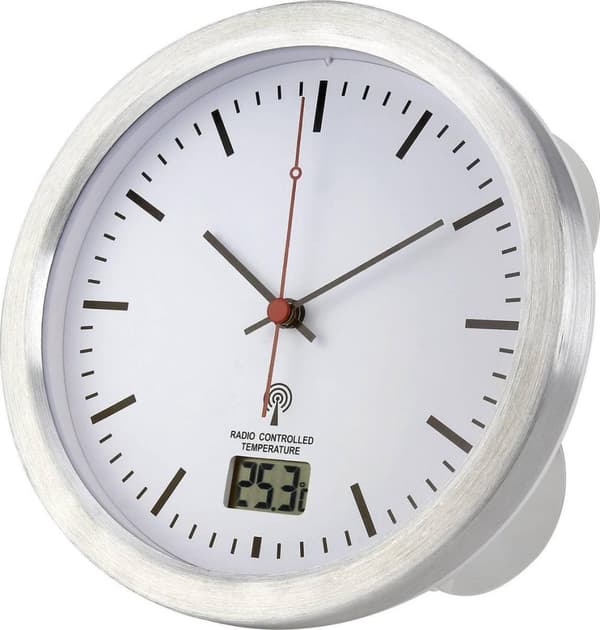 Renkforce E1003R seinäkello radio-ohjattu 17 cm x 6 cm hopea Sopii kosteisiin tiloihin