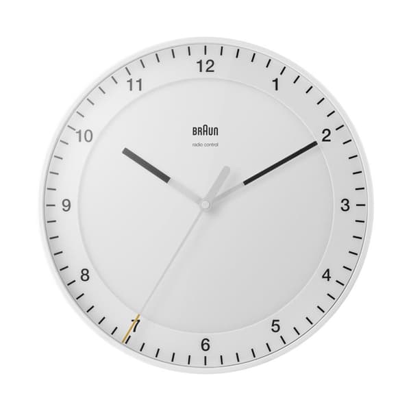 Braun klassisk radiostyrd väggklocka i vitt / exakt tyst urverk / sekundvisare med flyteffekt (utan tickande) / härdat glas / diameter 30 cm / modell