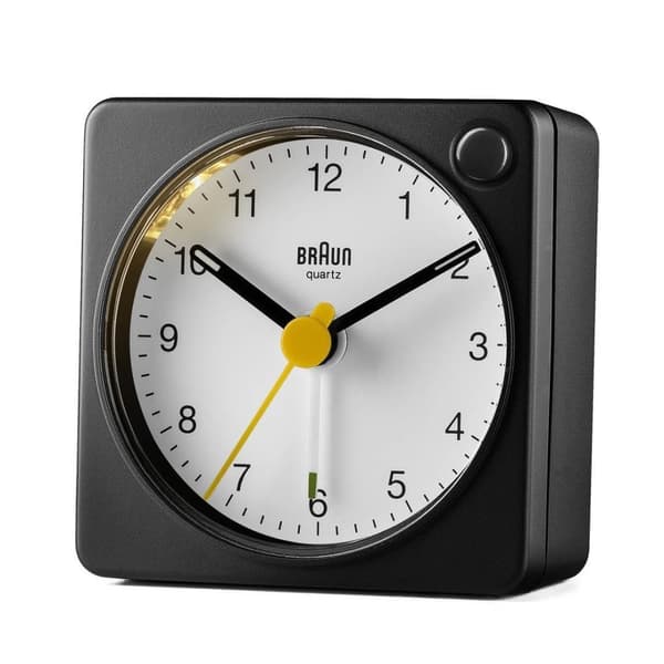 Braun BC02XBW Klassisk analogt kvarts rejsevækkeur i sort / hvid / Handy / Snooze-funktion og lysfunktion / Stille præcisionskvartsbevægelse (seneste
