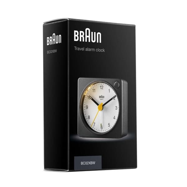 Braun BC02XBW Klassisk analogt kvarts rejsevækkeur i sort / hvid / Handy / Snooze-funktion og lysfunktion / Stille præcisionskvartsbevægelse (seneste