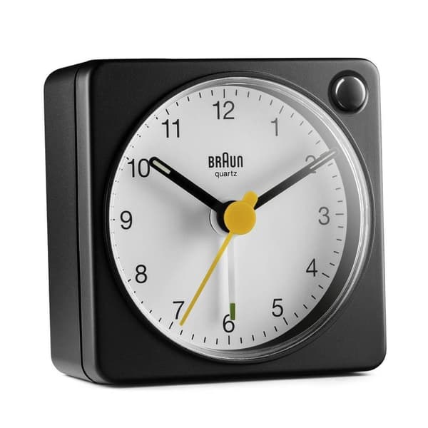 Braun BC02XBW Klassisk analogt kvarts rejsevækkeur i sort / hvid / Handy / Snooze-funktion og lysfunktion / Stille præcisionskvartsbevægelse (seneste