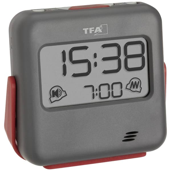 TFA Dostmann 60.2031.10 Kvarts Väckarklocka Grå Larmtider 1 Vibrationslarm, Extra högljudd väckningston