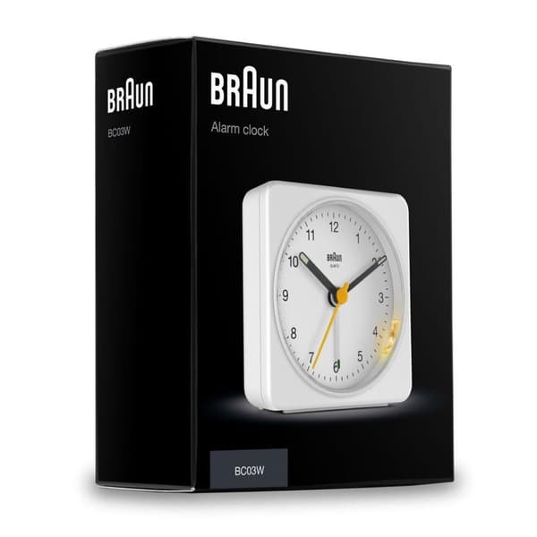 Braun BC03W - Quartz alarm clock - Rectangle - White - Buzzer - Analog - Rechargeable battery (67083)