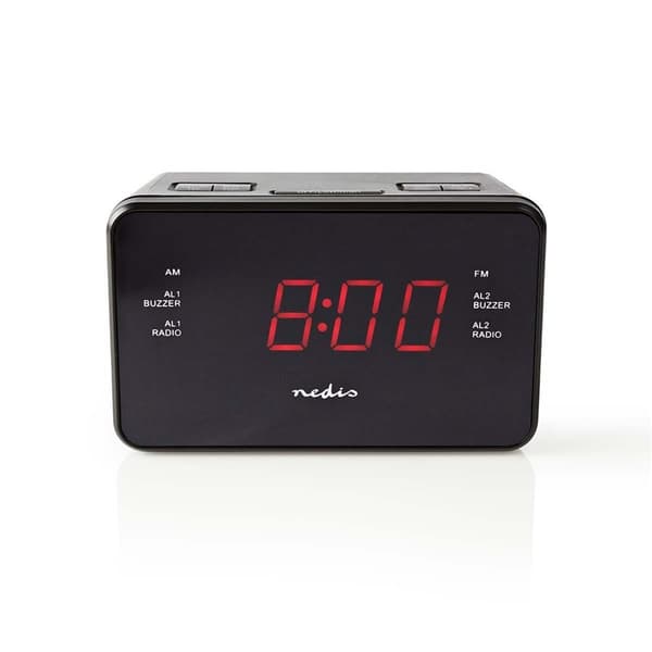 Nedis Digital klockradio | LED Display | 1x 3.5 mm Audio Input | Tidsprojektion | AM / FM | Snooze-funktion | Sov timer | Antal alarm: 2 | Svart