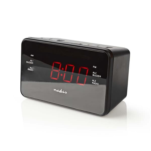 Nedis Digital klockradio | LED Display | 1x 3.5 mm Audio Input | Tidsprojektion | AM / FM | Snooze-funktion | Sov timer | Antal alarm: 2 | Svart