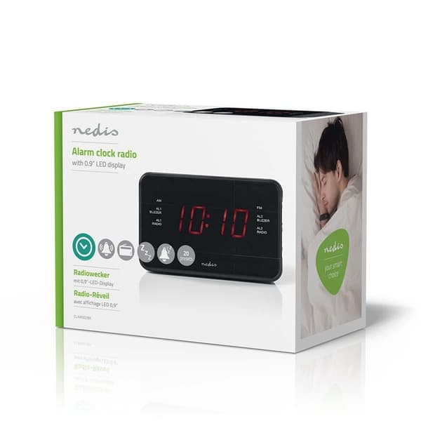 Nedis Digital klockradio | LED Display | 1x 3.5 mm Audio Input | Tidsprojektion | AM / FM | Snooze-funktion | Sov timer | Antal alarm: 2 | Svart