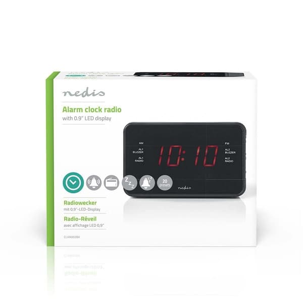 Nedis Digital klockradio | LED Display | 1x 3.5 mm Audio Input | Tidsprojektion | AM / FM | Snooze-funktion | Sov timer | Antal alarm: 2 | Svart