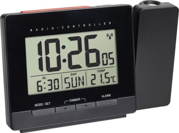 TFA-Dostmann trådlös projektionsväckarklocka med temperatur - digital väckarklocka - rektangel - svart - plast - -10 - 50 °C - F.°C (60.5016.01)