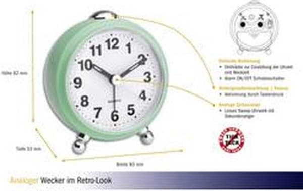 TFA Dostmann 60.1030.04 kvarts vækkeur mint alarm gange 1 (60.1030.04)