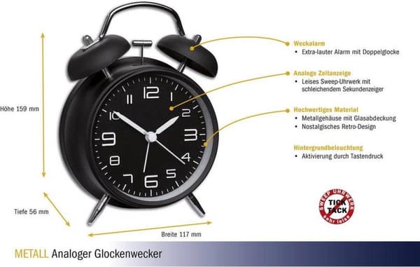 TFA Mekanisk väckarklocka 60.1025 Svart Alarm Times 1 (60.1025)