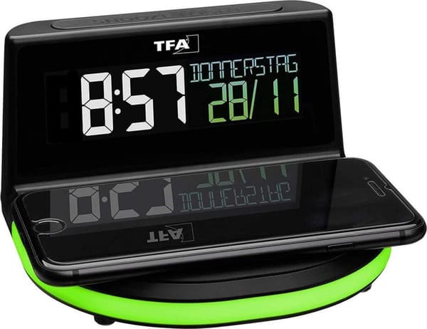 TFA 60.2028.01 digitaalinen herätyskello langattomalla latausasemalla CHARGE (60.2028.01)
