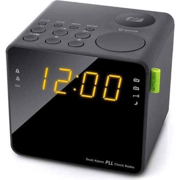 MUSE M-187 CR Klockradio - PLL FM-tuner - Dubbla larm - Stora gula siffror - Svart