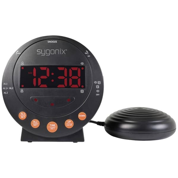 Sygonix SY-5266562 Elektronisk Väckarklocka Svart Flourescerande Siffror 2 timertid