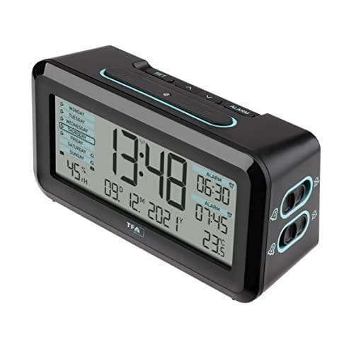 TFA Dostmann 60.2562.01.GB radiovækkeur sort, lyseblå alarm gange 2 (60.2562.01.GB)