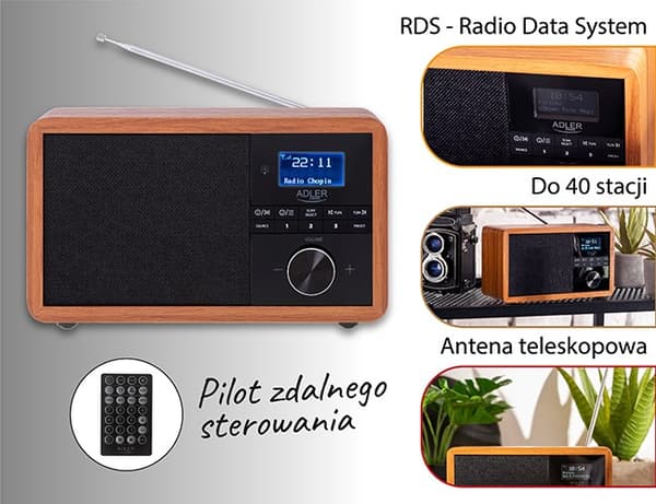Adler AD 1184 radio bærbar digital sort, træ