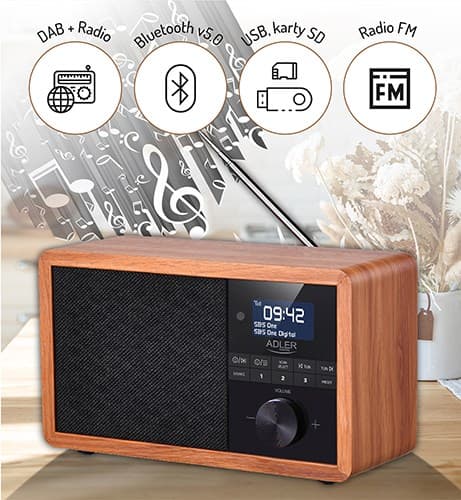 Adler AD 1184 radio bærbar digital sort, træ