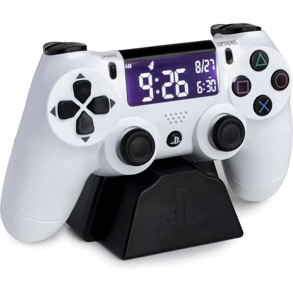 Vit PlayStation controller väckarklocka med retro-reverse LCD-skärm Vit PlayStation controller väckarklocka med retro-reverse LCD-skärm
