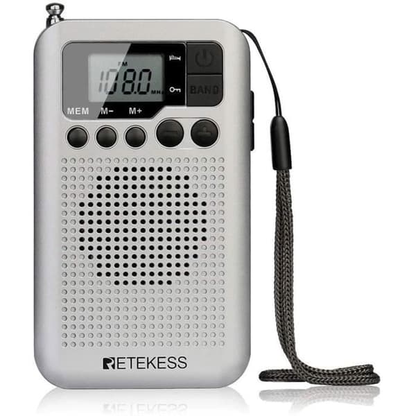 Retekess TR106 Mini Portable Radio, AM FM Pocket Radio, med Sleep Timer, Låsknapp, Högtalare (Silver)