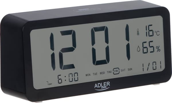 Adler 1195b - vækkeur med batteri - sort