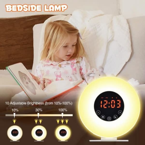 "Réveil Sunrise - POPSPO - Digital väckarklocka med ljus - Simulering av gryning och skymning - Snooze-funktion"