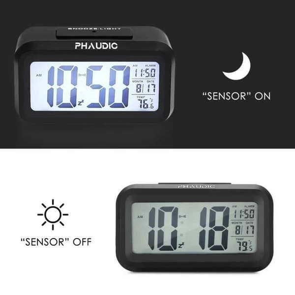 PHAUDIC® Digital väckarklocka Alarm Digital klocka LCD-väckarklocka med snooze-funktion, bakgrundsbelysning, nattljus, temperatur