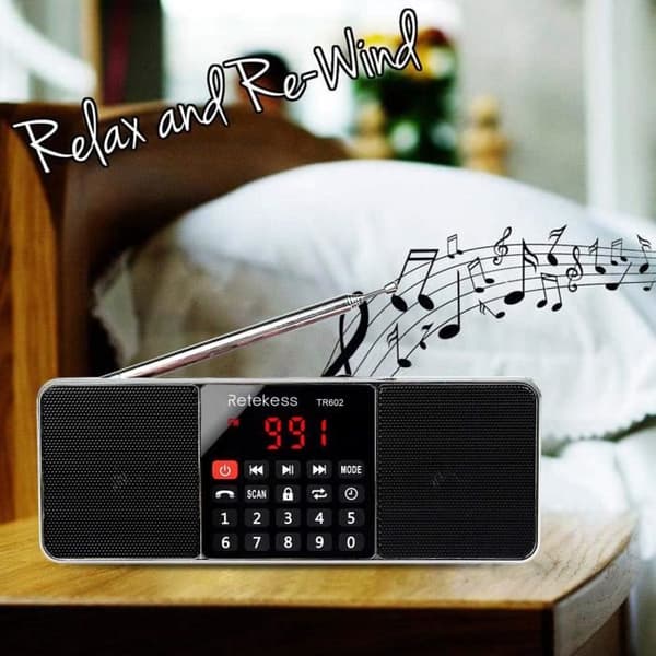 Retecess TR602 Stereo Radio AM FM Radio Bärbar radio med trådlös MP3-spelare Högtalare AUX-ingång Stöd TF-kort Svart