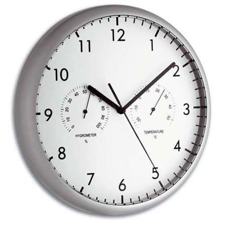 Väggklocka med termometer och hygrometer - TFA - 98.1072 - Grå - Radioväckarklocka - Snooze-funktion