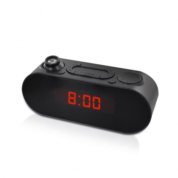METRONIC FM klockradio - Dubbelt larm - Projektion - Monokrom LED - Svart