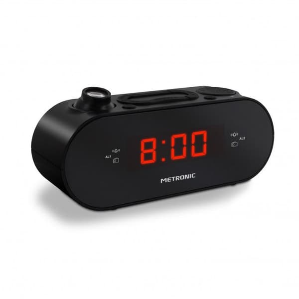 METRONIC FM klockradio - Dubbelt larm - Projektion - Monokrom LED - Svart