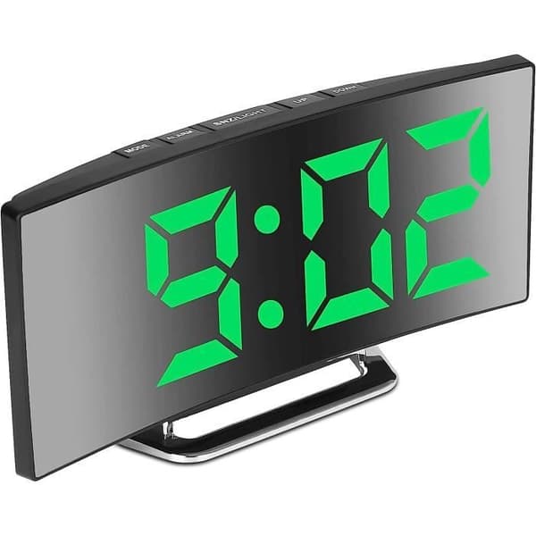 Digital väckarklocka för sovrum, 7-tums LED-spegelskärm, 2 ljusstyrkor, USB-laddning och batteridriven (grön)