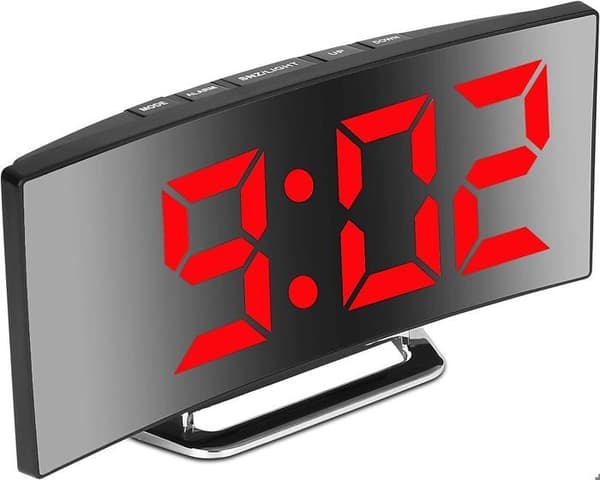 Digital väckarklocka - Ej specificerat - 7'' LED Spegel - 2 ljusstyrkor - USB-laddning - Batteri strömförsörjning