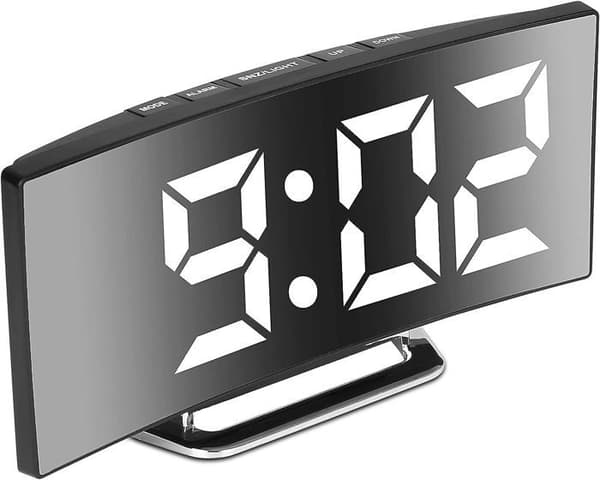 Digital väckarklocka - Vit - 7'' LED-spegel - 2 ljusstyrkanivåer - USB-laddning - Snooze-funktion