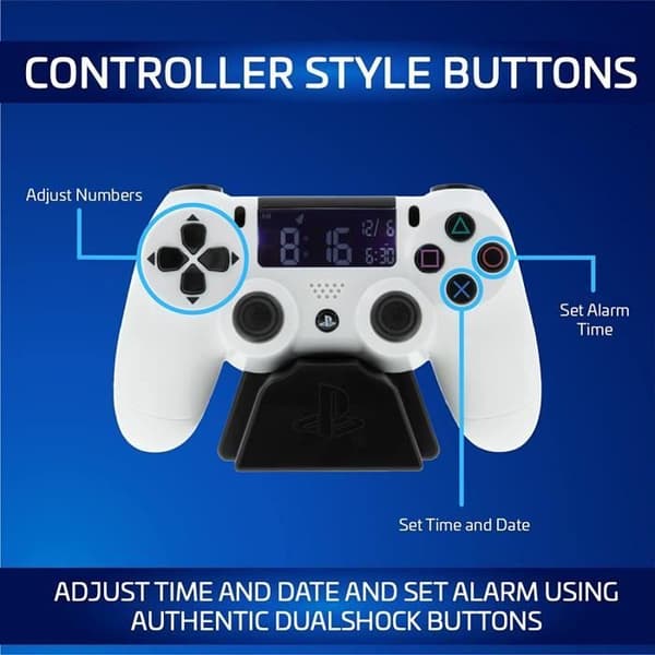 Vit PlayStation controller väckarklocka med retro-reverse LCD-skärm
