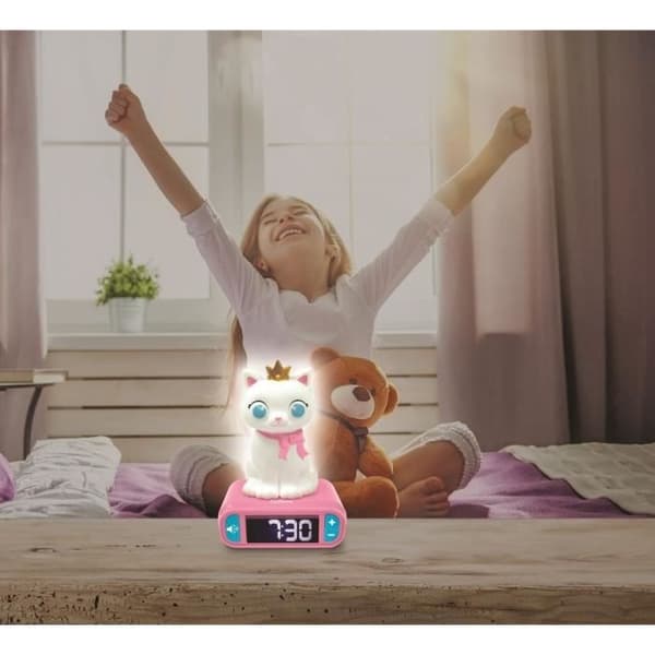 Digital väckarklocka LEXIBOOK - Katt - 3D ljus och ljud - Vit och rosa - Barn