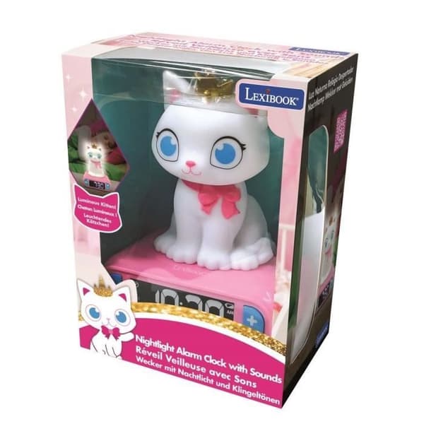 Digital väckarklocka LEXIBOOK - Katt - 3D ljus och ljud - Vit och rosa - Barn