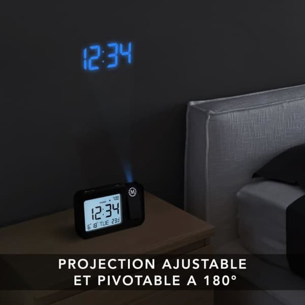 Marathon Las Vegas - projektionsväckarklocka med stor skärm och bakgrundsbelysning - inomhustemperaturdisplay