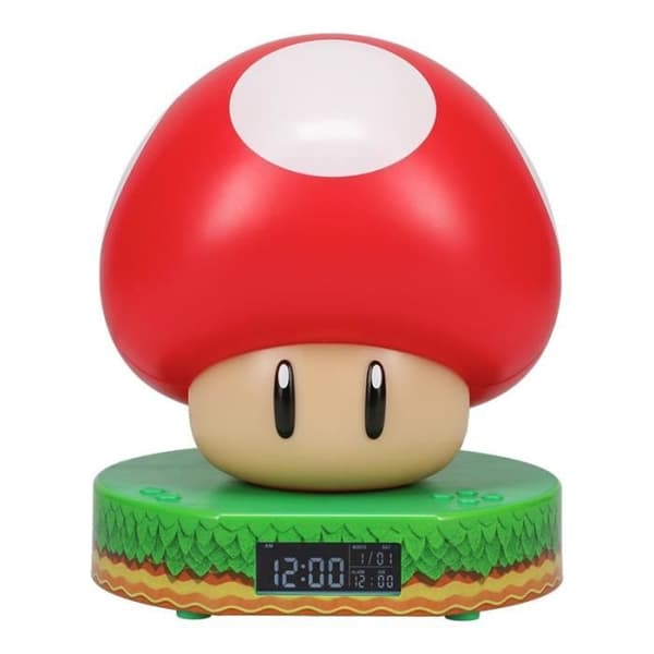 Super Mushroom digital väckarklocka - PALADONE - Super Mario-licens - Officiella ljud - 2 AAA-batterier