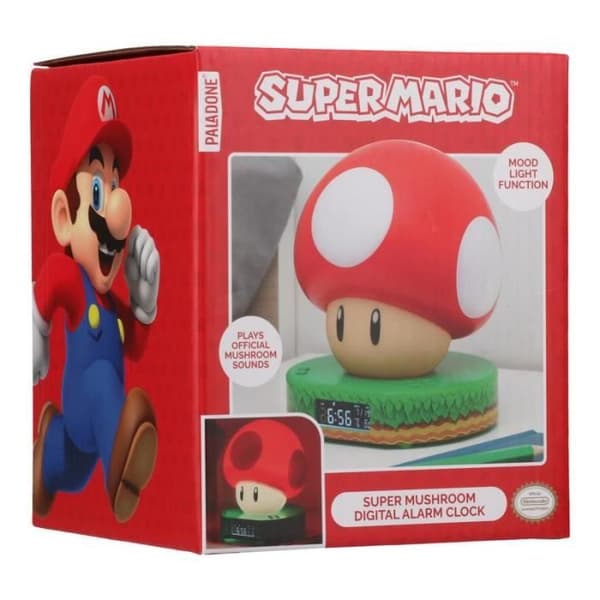 Super Mushroom digital väckarklocka - PALADONE - Super Mario-licens - Officiella ljud - 2 AAA-batterier
