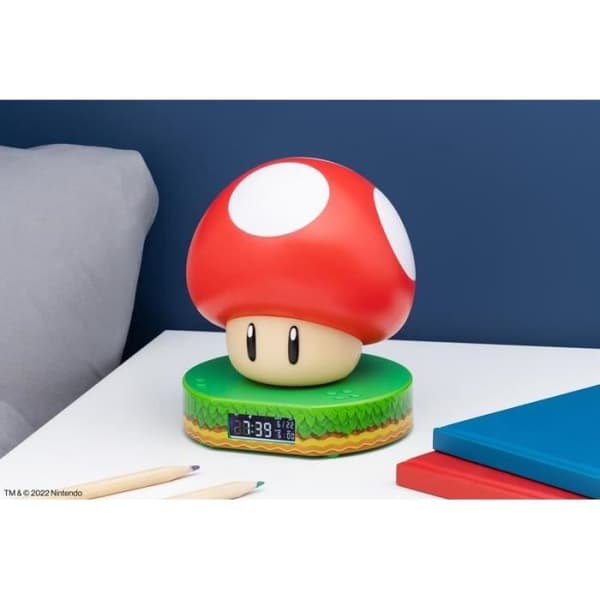 Super Mushroom digital väckarklocka - PALADONE - Super Mario-licens - Officiella ljud - 2 AAA-batterier