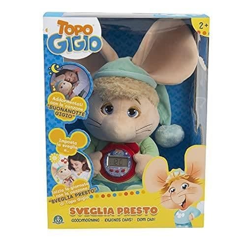 Présto-TPG18000 Blå väckarklocka - Grandi Giochi - Mjuk Gigio plyschleksak för mus med integrerad digital klocka
