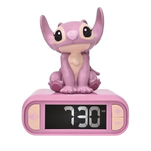 Väckarklocka nattlampa Angel, Ljud och melodier, Bakgrundsbelyst LCD-skärm, Luminös, Disney Stitch, Rosa, Lexibook, RL800D1