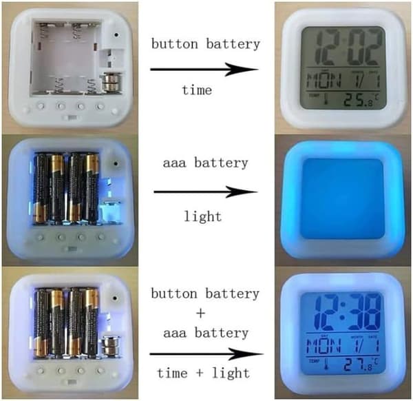 Stitch Digital väckarklocka med temperatur Stor LED-nattljus väckarklocka med laddningskabel, färgglad LED digital väckarklocka